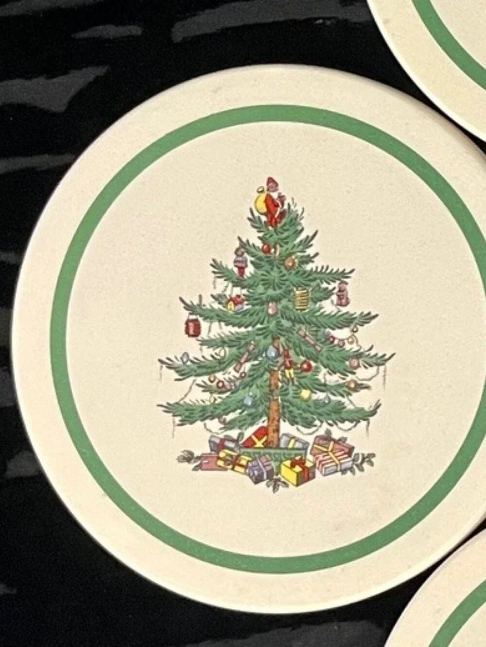 Spode Christmas Tree Absorbent Stone Coasters Set/4  Cork Back Vintage Holiday